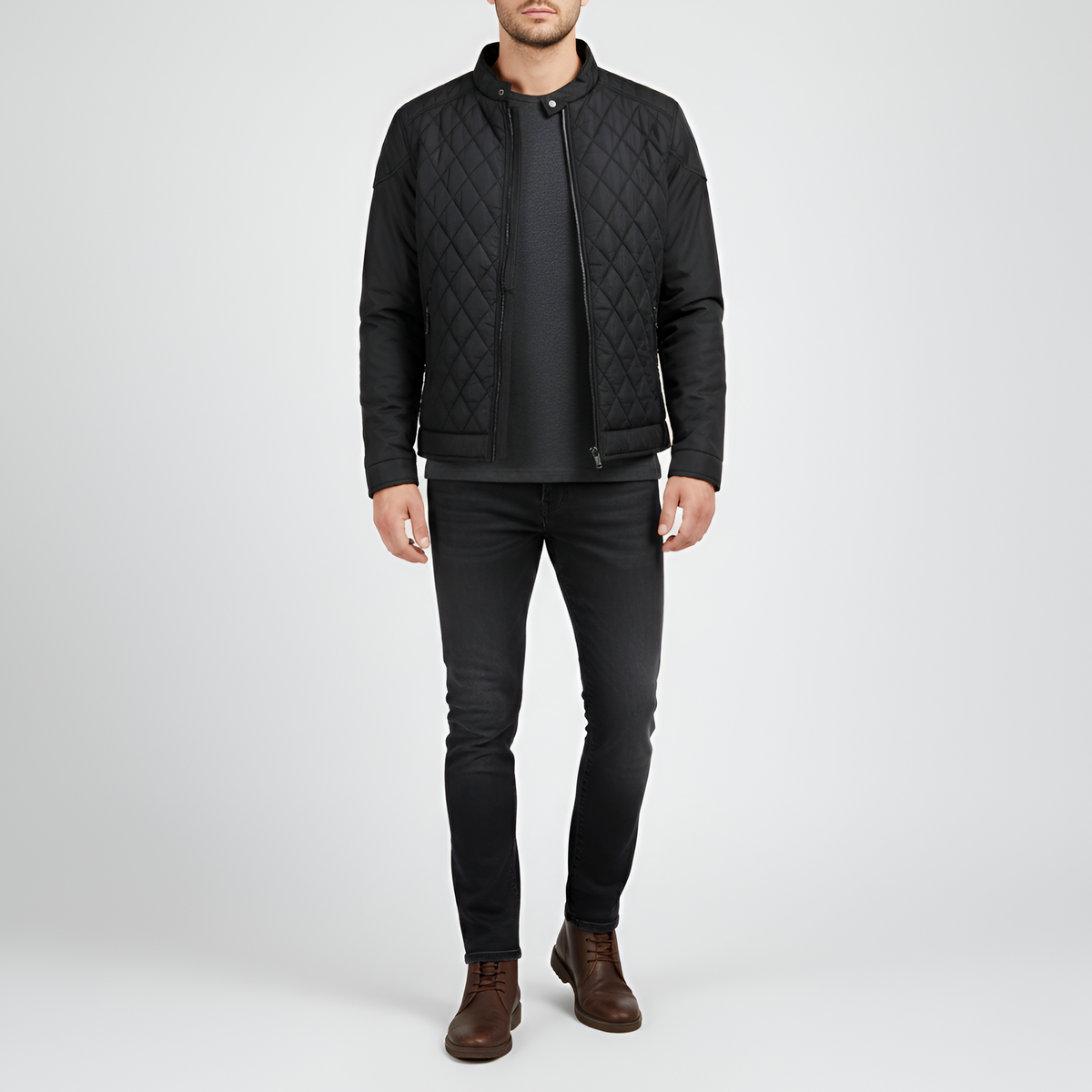 Valerios Fashion Giacca Uomo Trapuntata con Zip e Collo Alto Casual Invernale