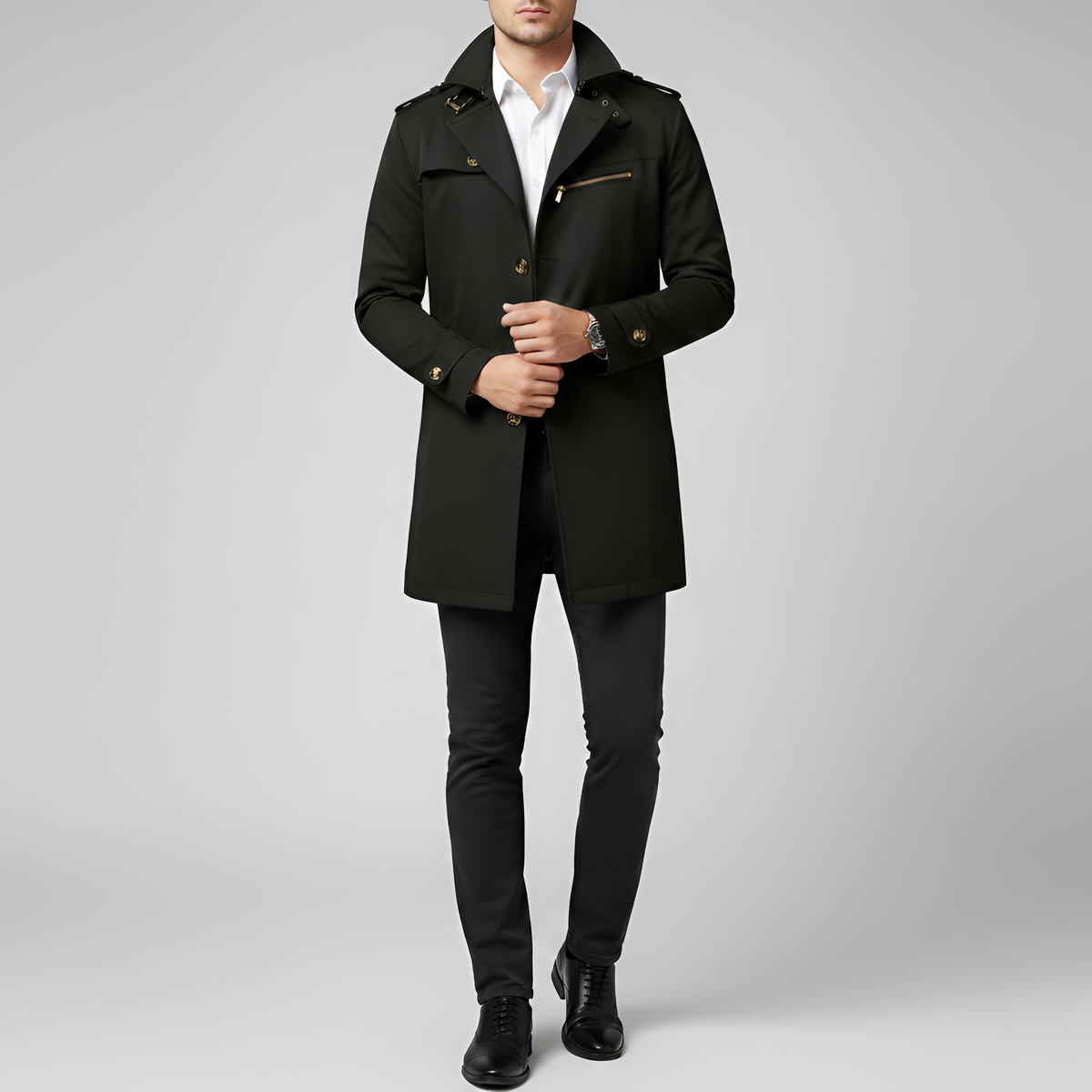 Valerios Fashion trench uomo elegante con cintura e chiusura a bottoni