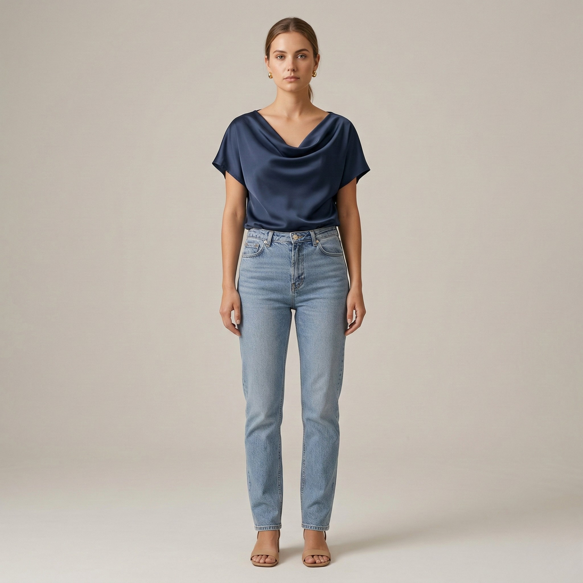 Blusa Donna Elegante con Scollo Drappeggiato Manica Corta Top Casual Elegante