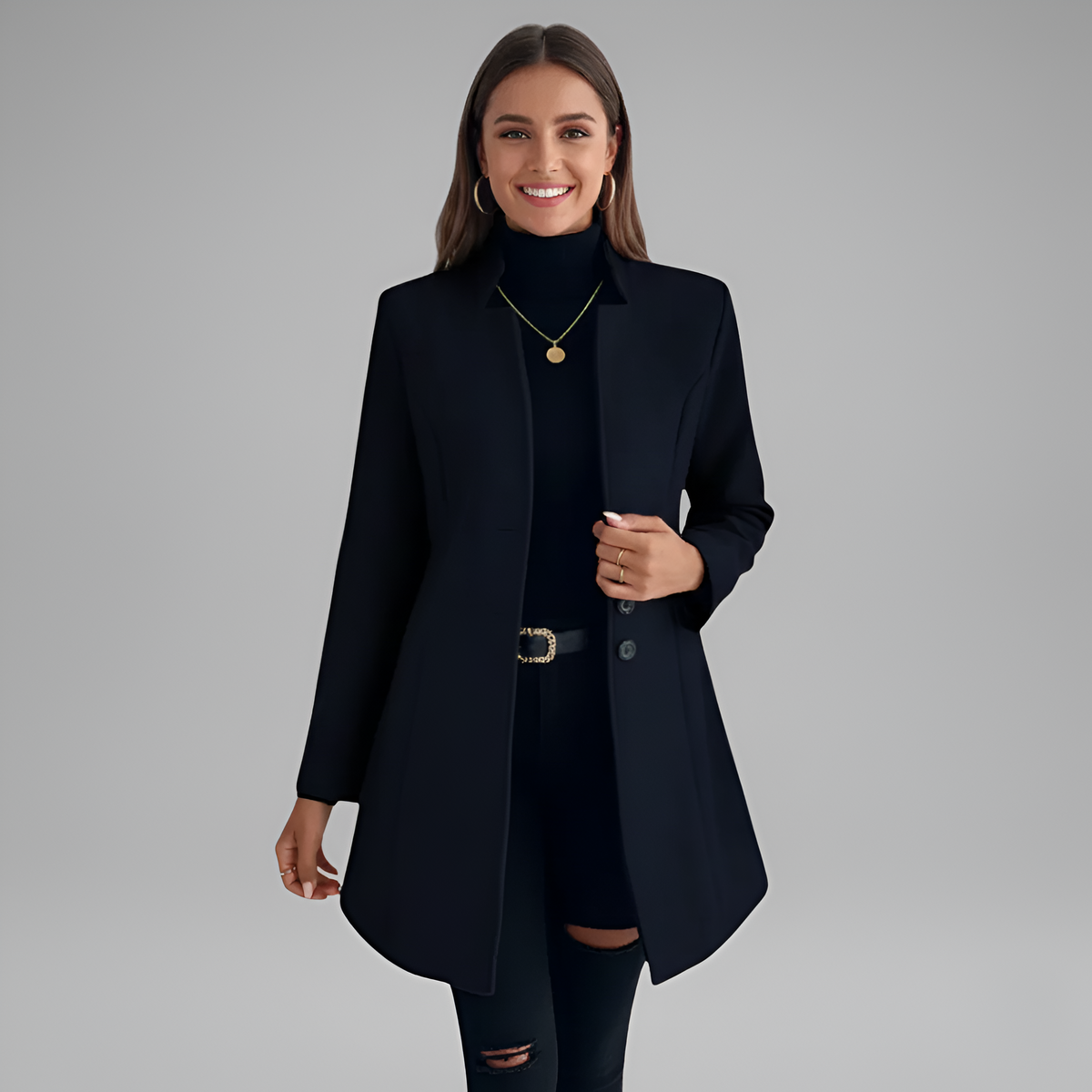 Valerios Fashion cappotto donna elegante lungo con chiusura a bottoni
