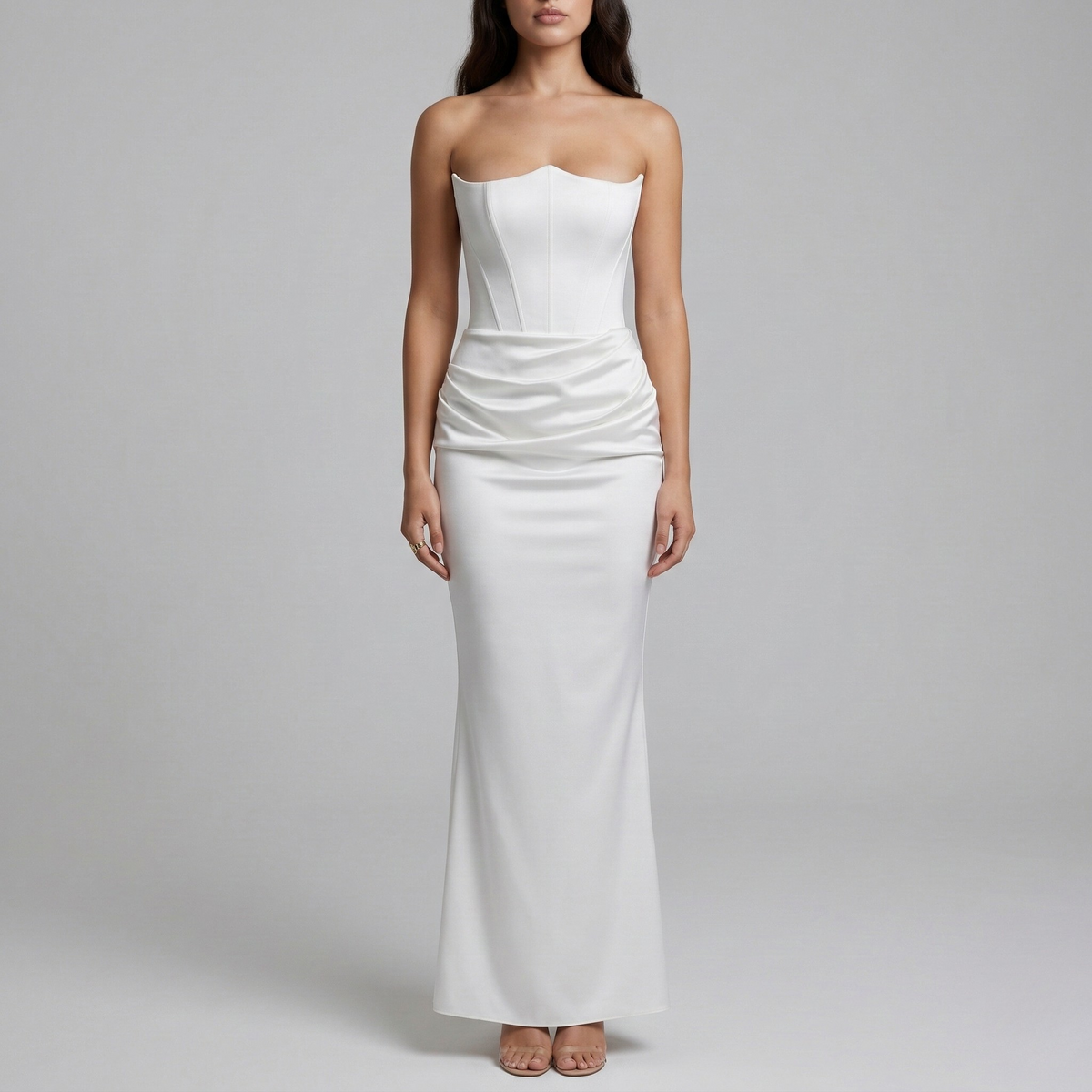 Vestito lungo donna elegante senza spalline abito da sera aderente stile sirena