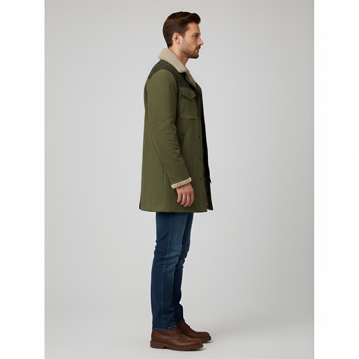 Valerios Fashion giacca uomo foderata in pile con colletto shearling e bottoni