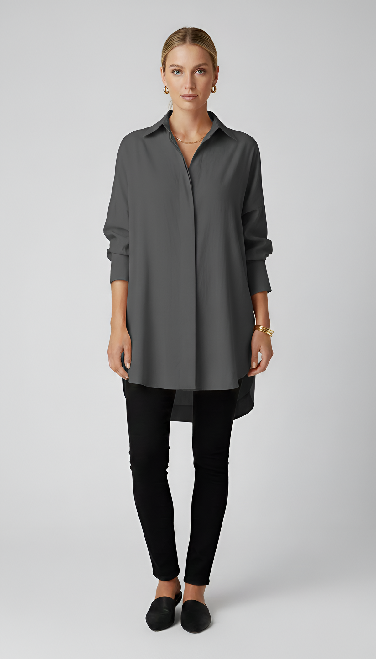 Valerios Fashion camicia donna oversize in cotone con colletto classico