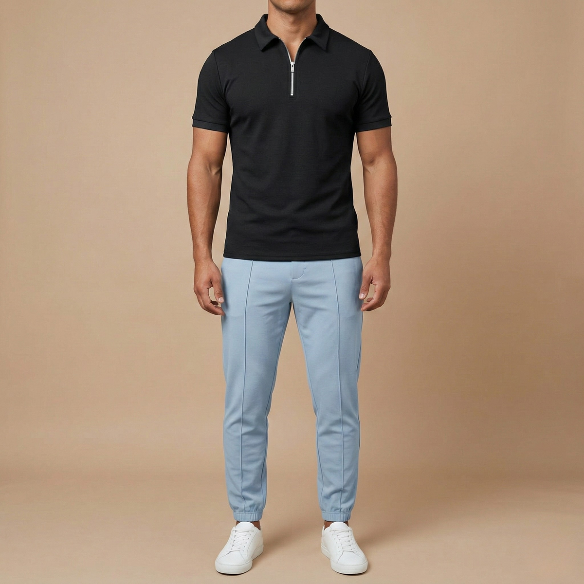 Polo uomo manica corta con zip e colletto classico slim fit