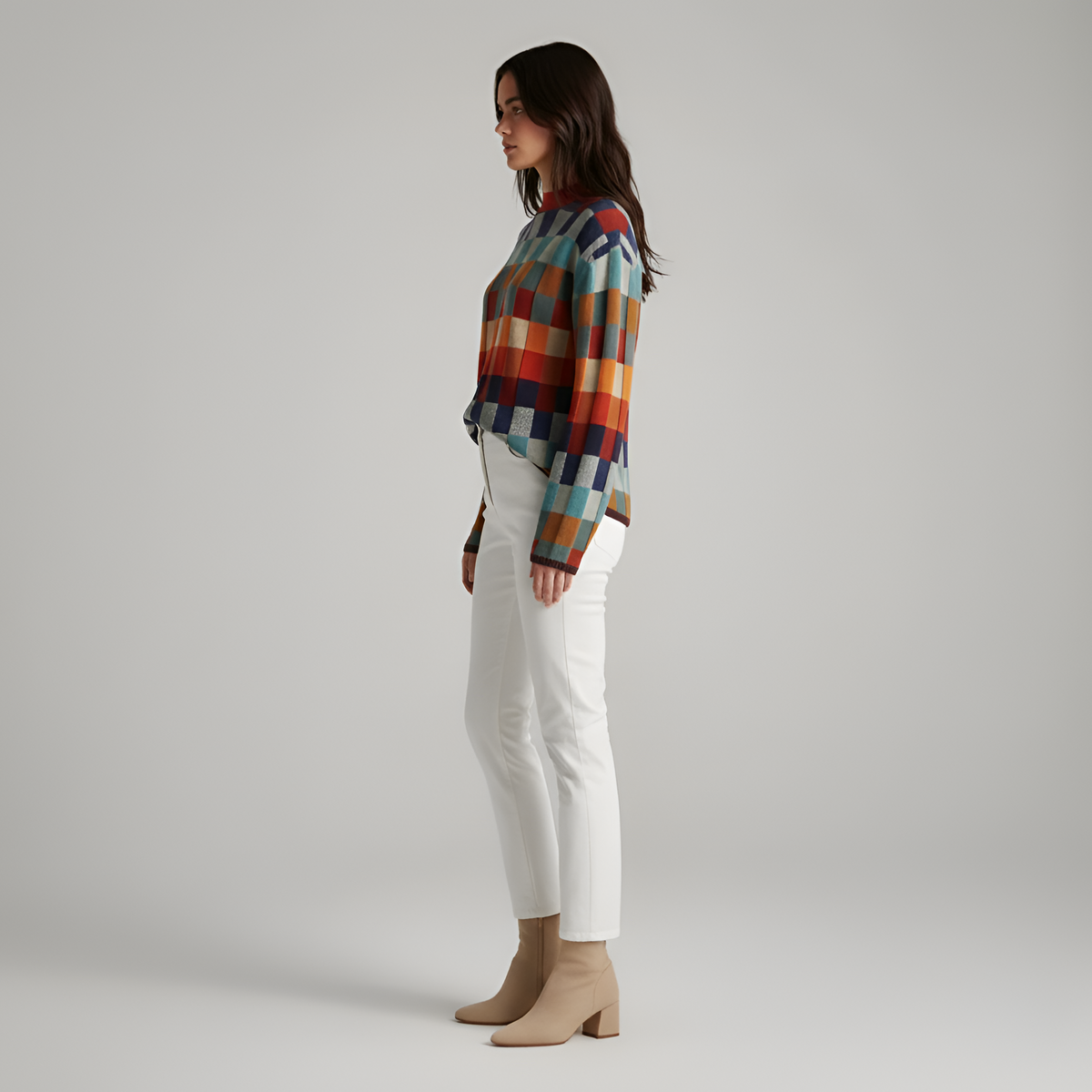 Valerios Fashion maglione donna in misto lana a quadri