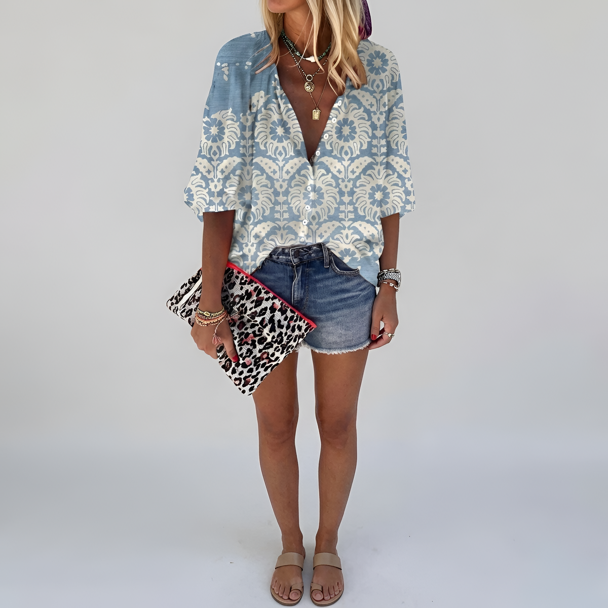 Blusa donna floreale con bottoni manica lunga camicia casual elegante da giorno