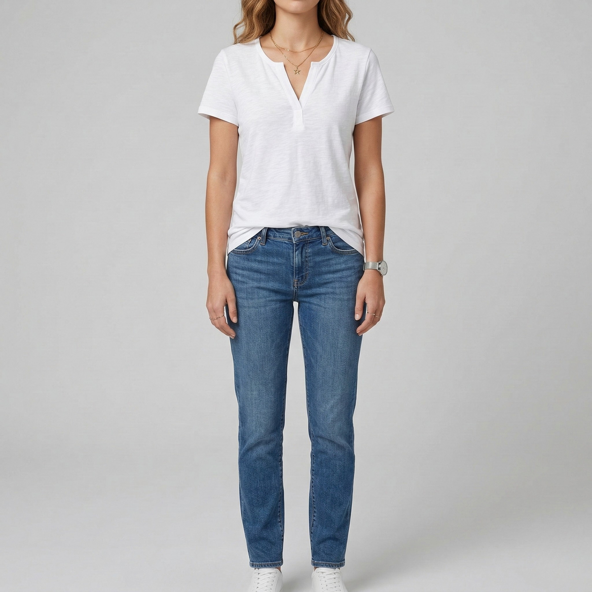 Maglietta donna in cotone scollo a V maniche corte t-shirt casual vestibilità regolare