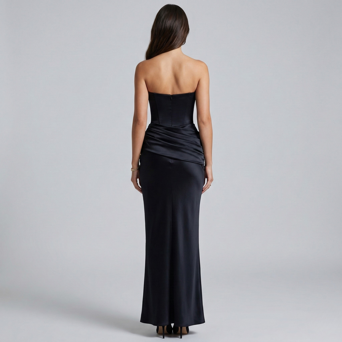 Vestito lungo donna elegante senza spalline abito da sera aderente stile sirena