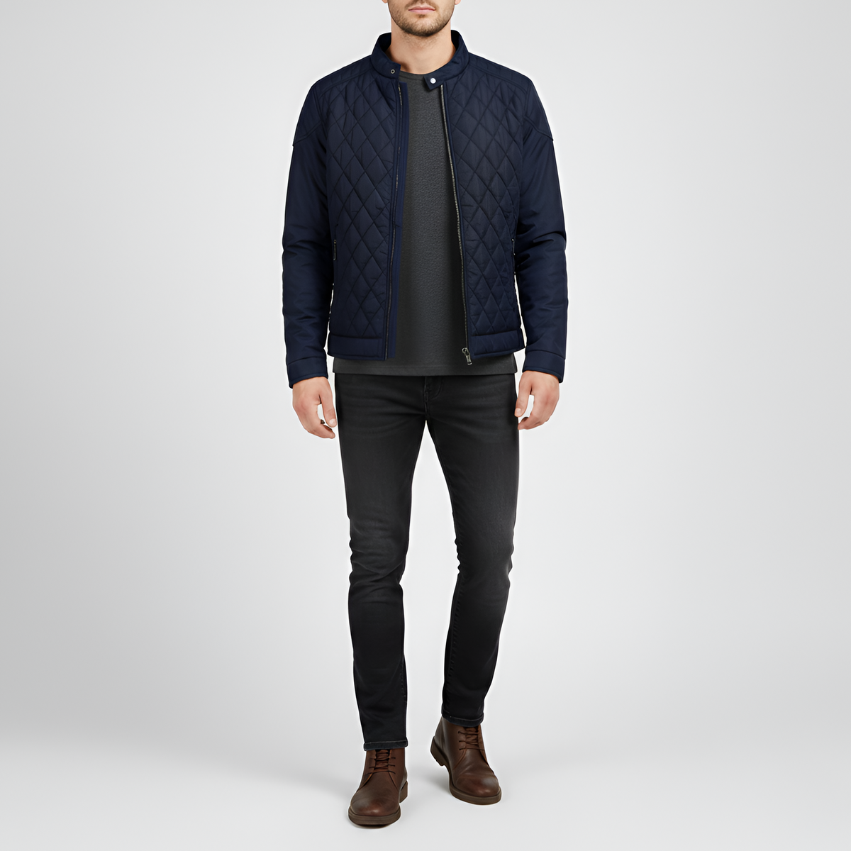 Valerios Fashion Giacca Uomo Trapuntata con Zip e Collo Alto Casual Invernale