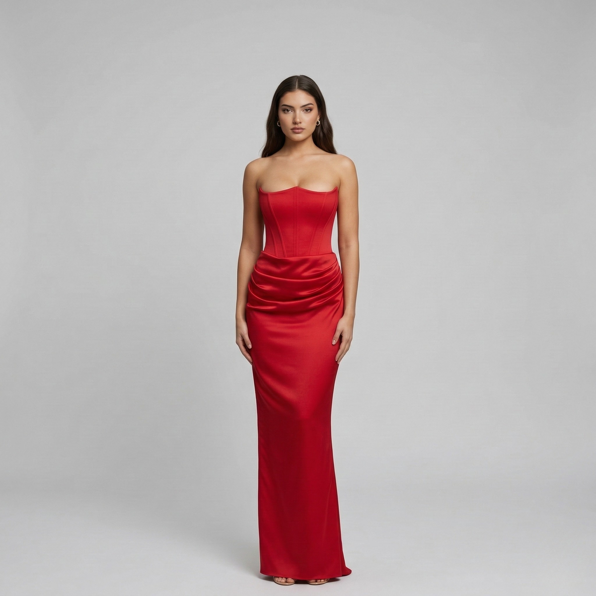 Vestito lungo donna elegante senza spalline abito da sera aderente stile sirena