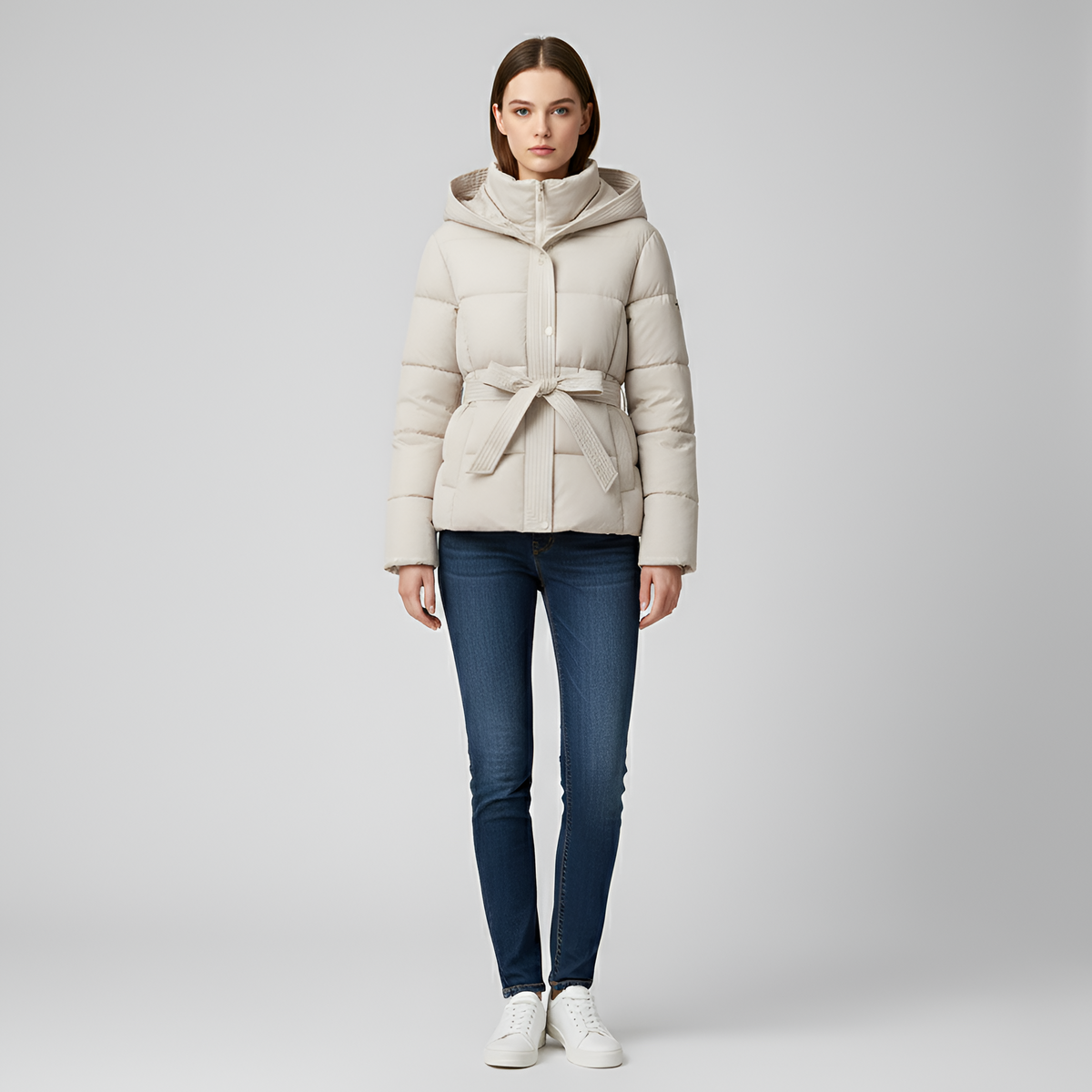 Valerios Fashion piumino donna con cappuccio e cintura imbottito invernale