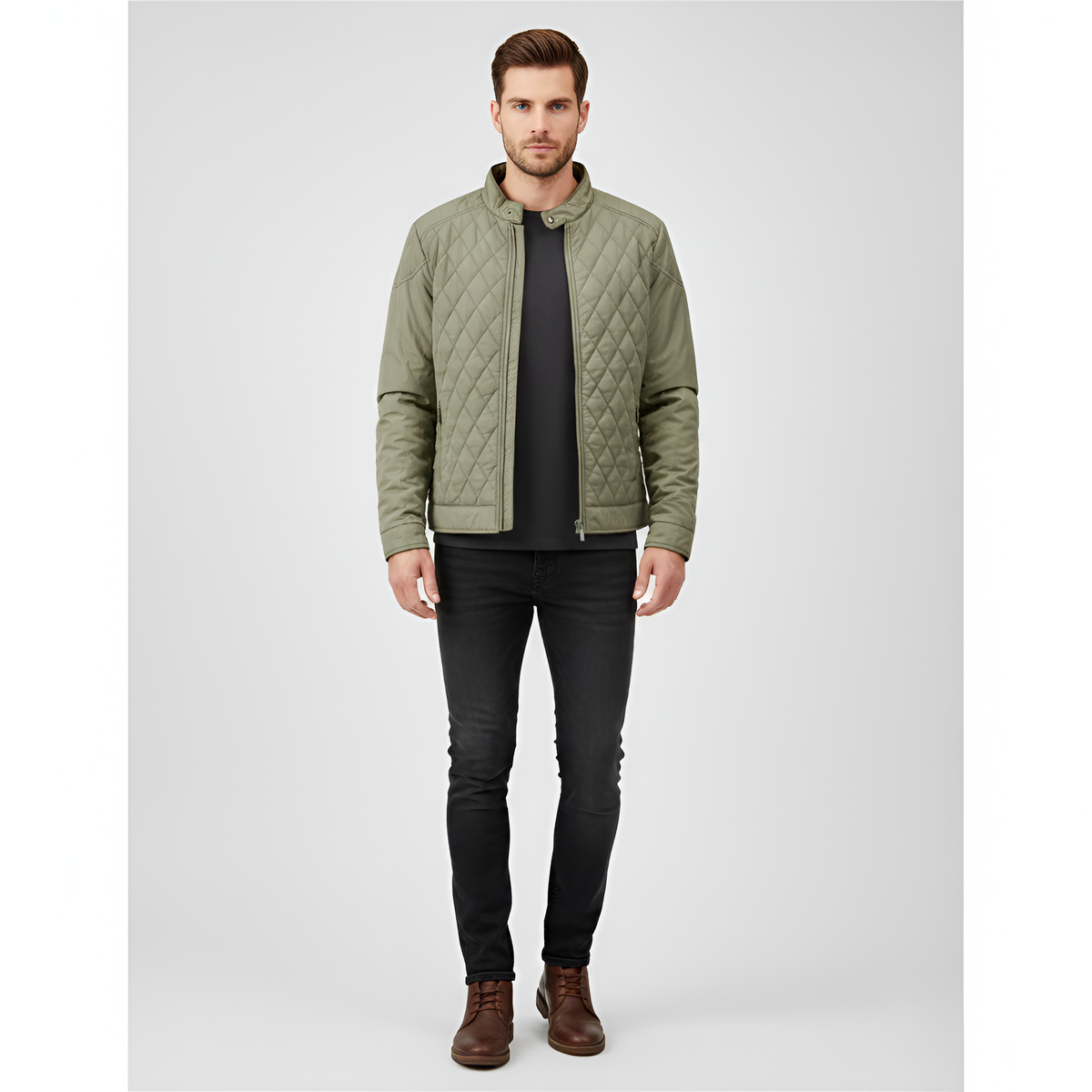 Valerios Fashion Giacca Uomo Trapuntata con Zip e Collo Alto Casual Invernale