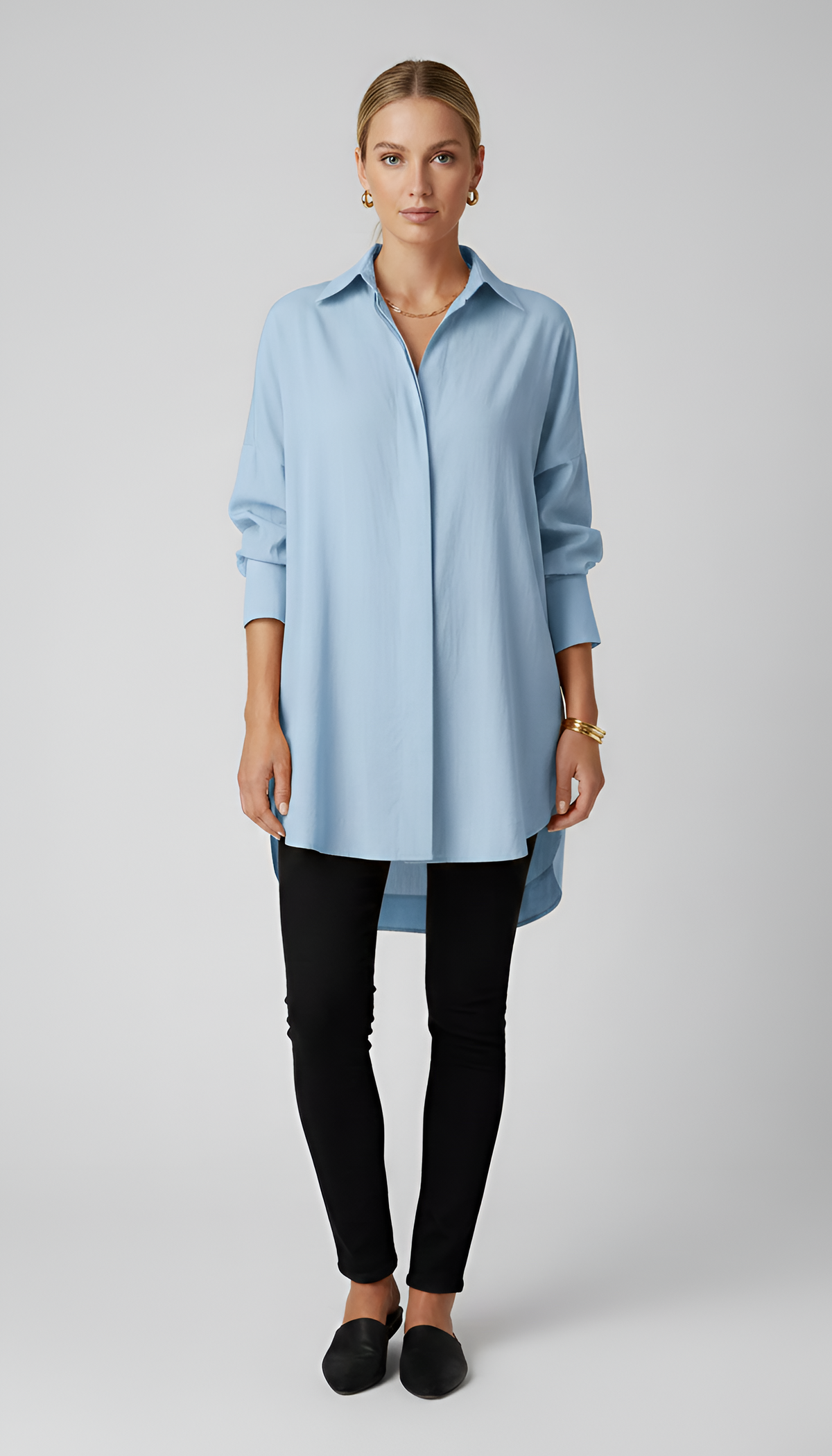 Valerios Fashion camicia donna oversize in cotone con colletto classico