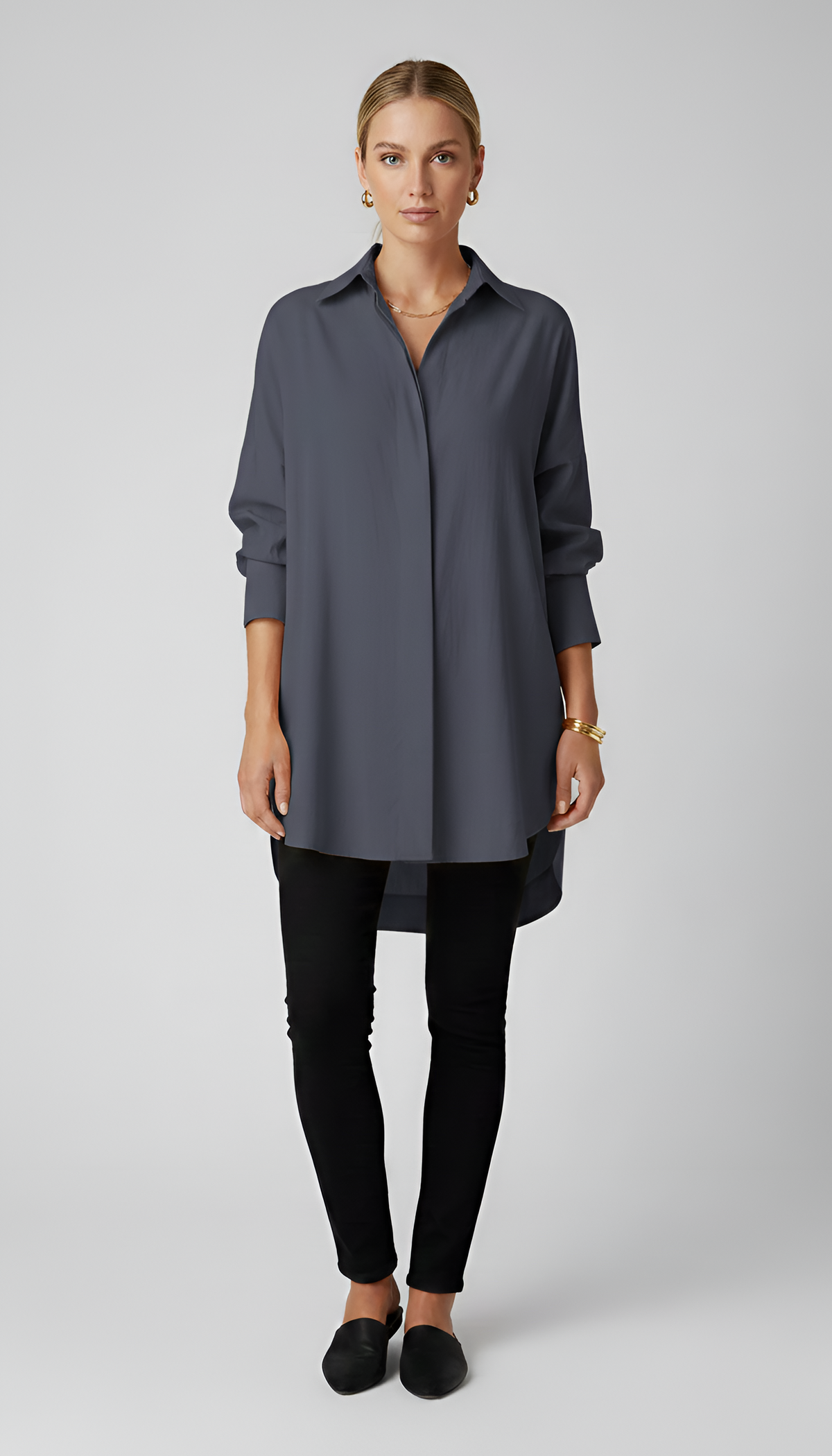 Valerios Fashion camicia donna oversize in cotone con colletto classico