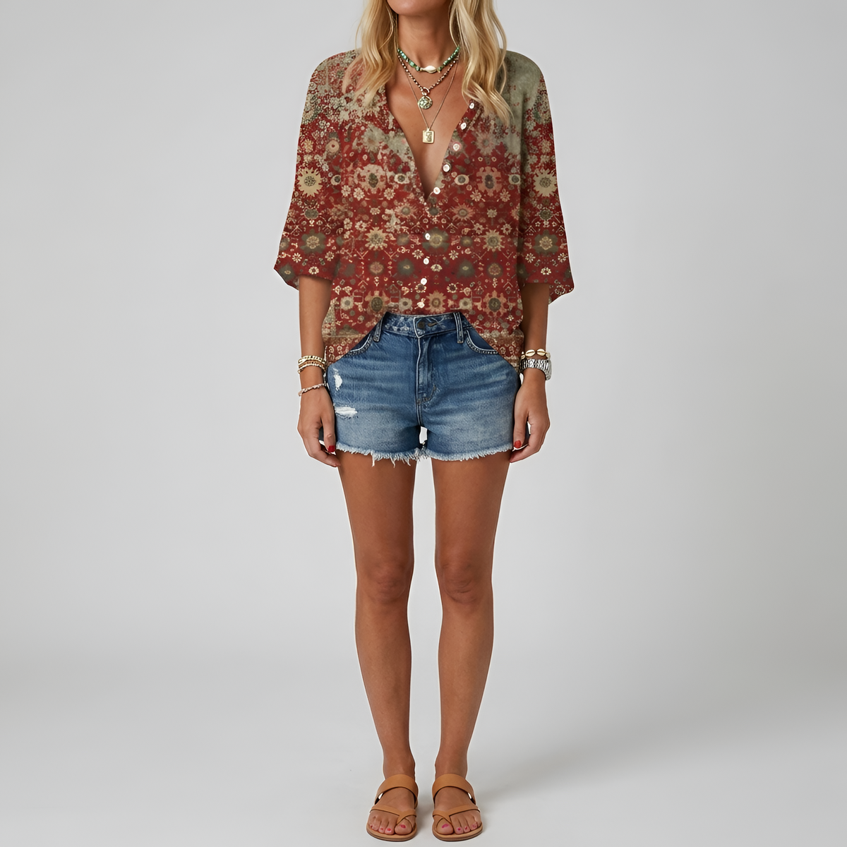 Blusa donna floreale con bottoni manica lunga camicia casual elegante da giorno