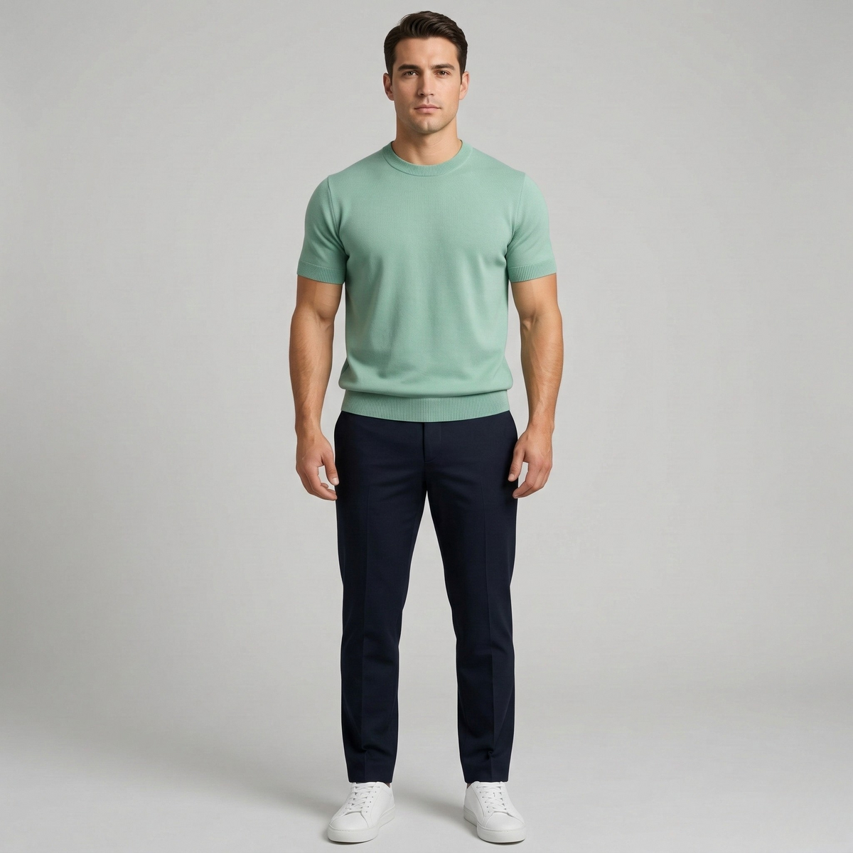 Maglia uomo in cotone maniche corte girocollo maglione leggero casual vestibilità slim