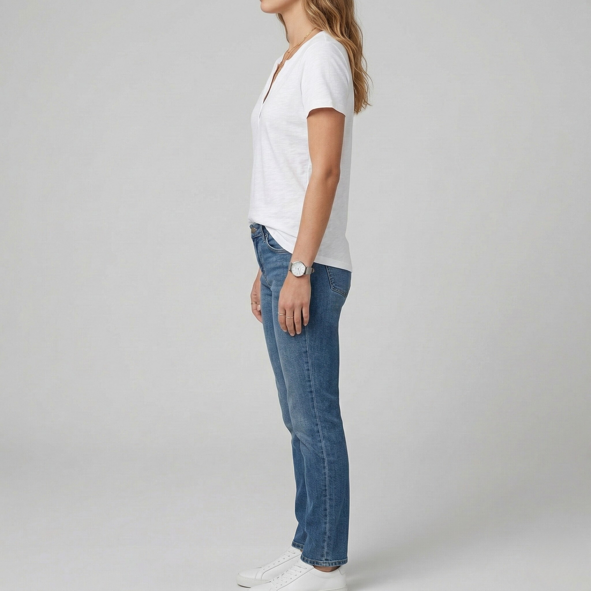 Maglietta donna in cotone scollo a V maniche corte t-shirt casual vestibilità regolare