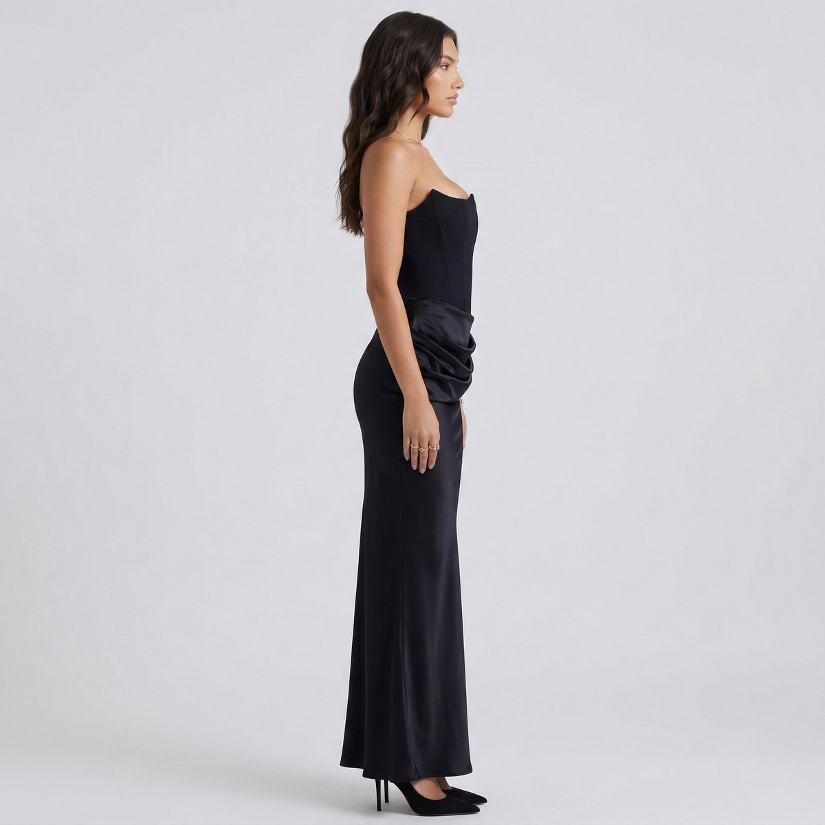 Vestito lungo donna elegante senza spalline abito da sera aderente stile sirena
