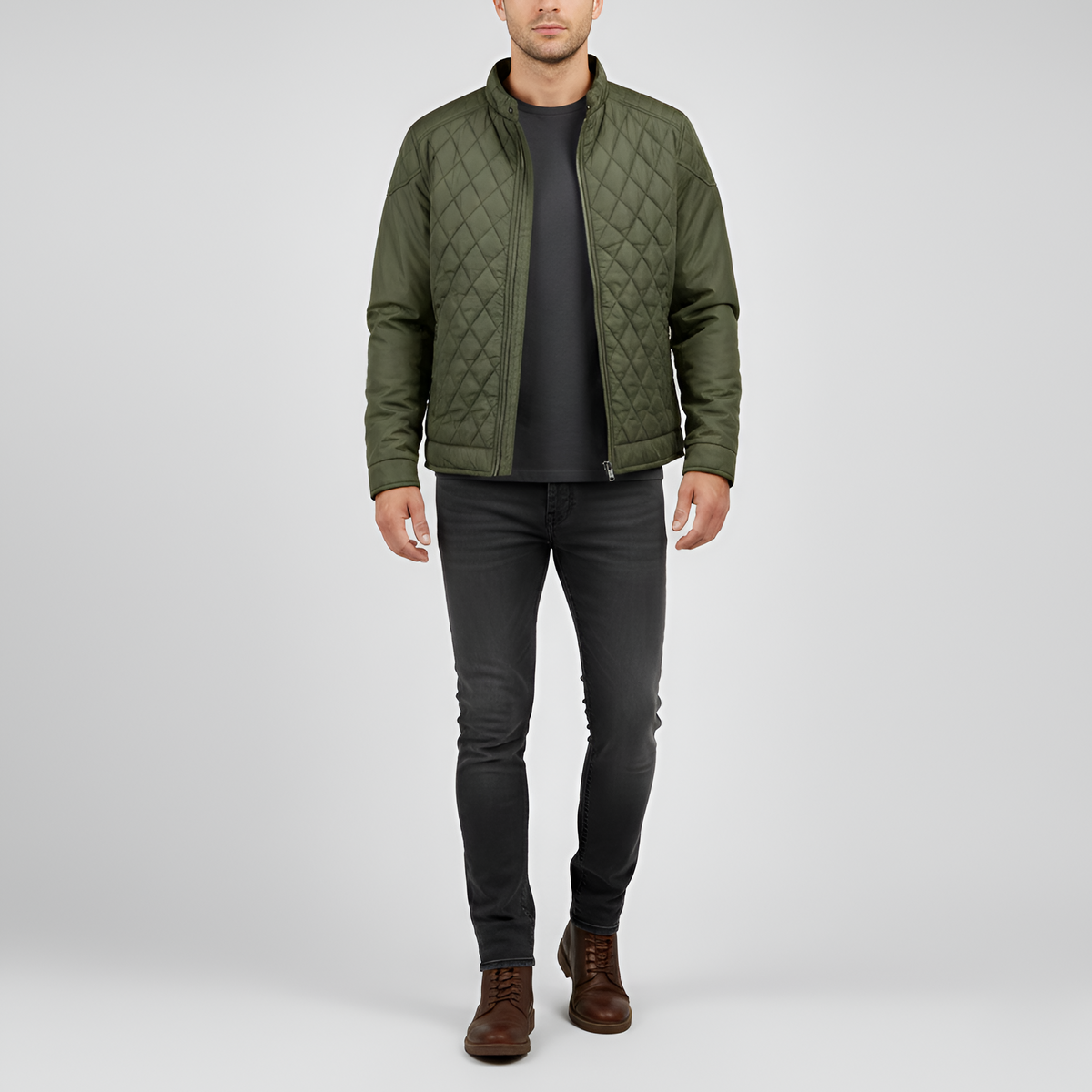 Valerios Fashion Giacca Uomo Trapuntata con Zip e Collo Alto Casual Invernale