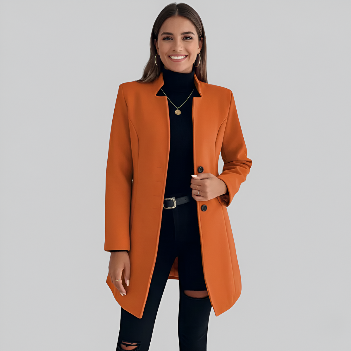 Valerios Fashion cappotto donna elegante lungo con chiusura a bottoni