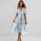 Vestito donna midi floreale scollo a V manica corta abito estivo elegante