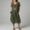 Vestito donna midi manica corta con tasche e scollo a V casual