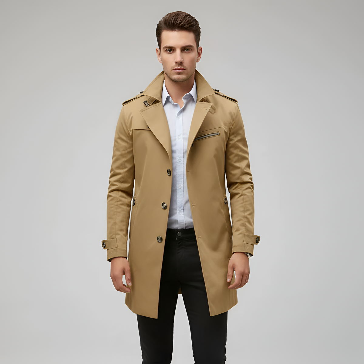 Valerios Fashion trench uomo elegante con cintura e chiusura a bottoni
