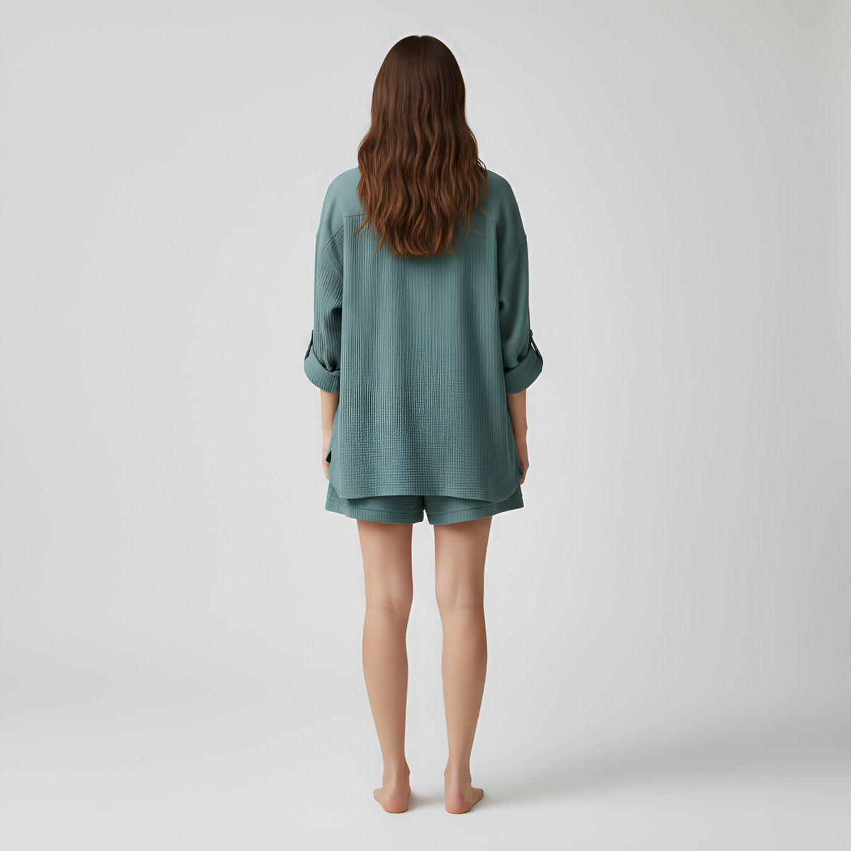 Completo donna camicia e shorts in cotone leggero con vita elasticizzata