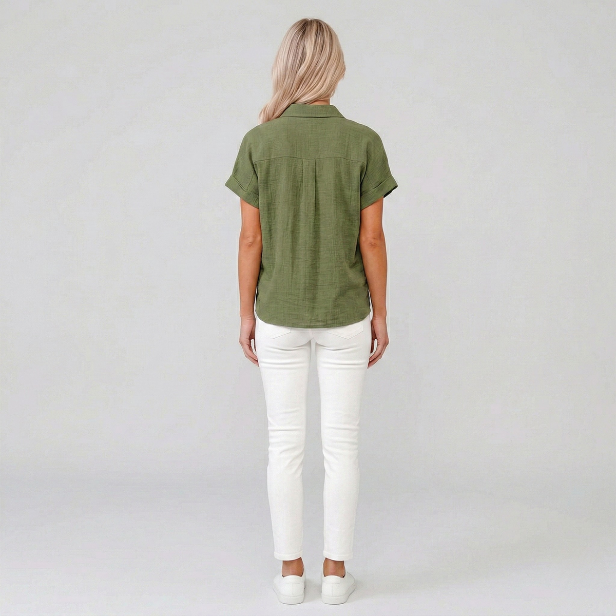 Camicia Donna Lino Manica Corta Camicetta Estiva con Bottoni