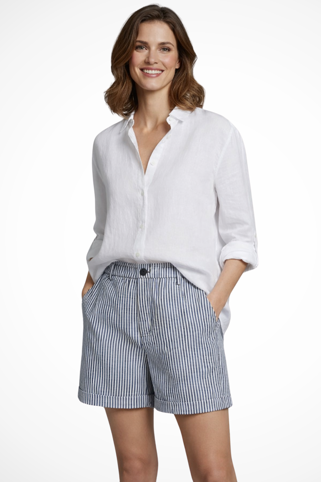 Ada | Shorts da donna a righe a vita alta con dettaglio bottoni
