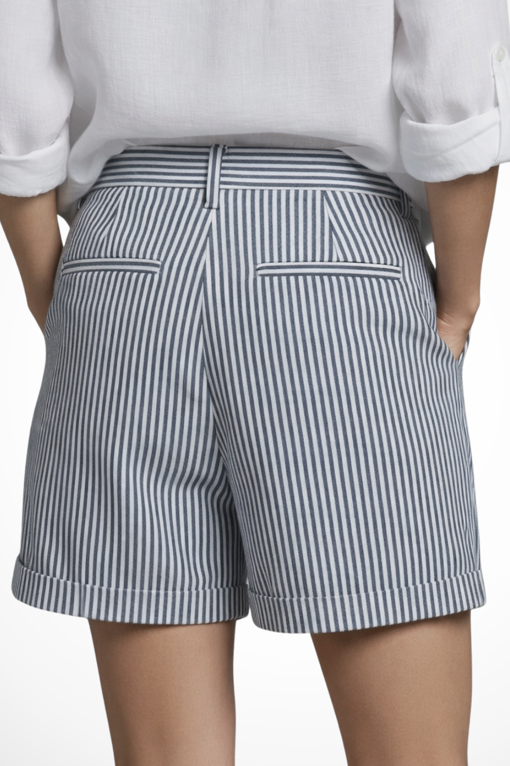 Ada | Shorts da donna a righe a vita alta con dettaglio bottoni