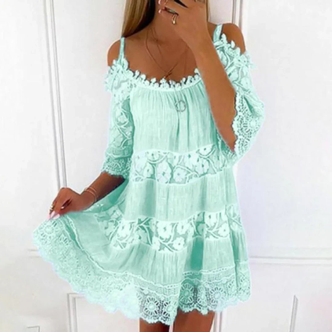 Vestito Mini Estivo con Pizzo all'Uncinetto e Ricami