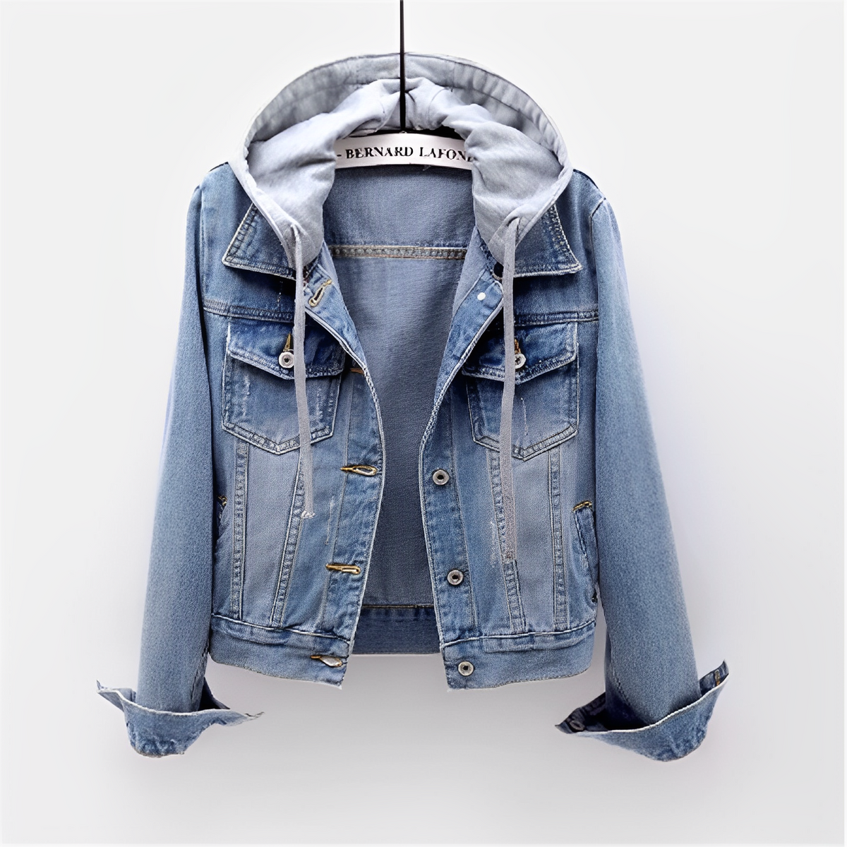 Adah - Giacca di Jeans a Maniche Lunghe con Cappuccio Rimovibile