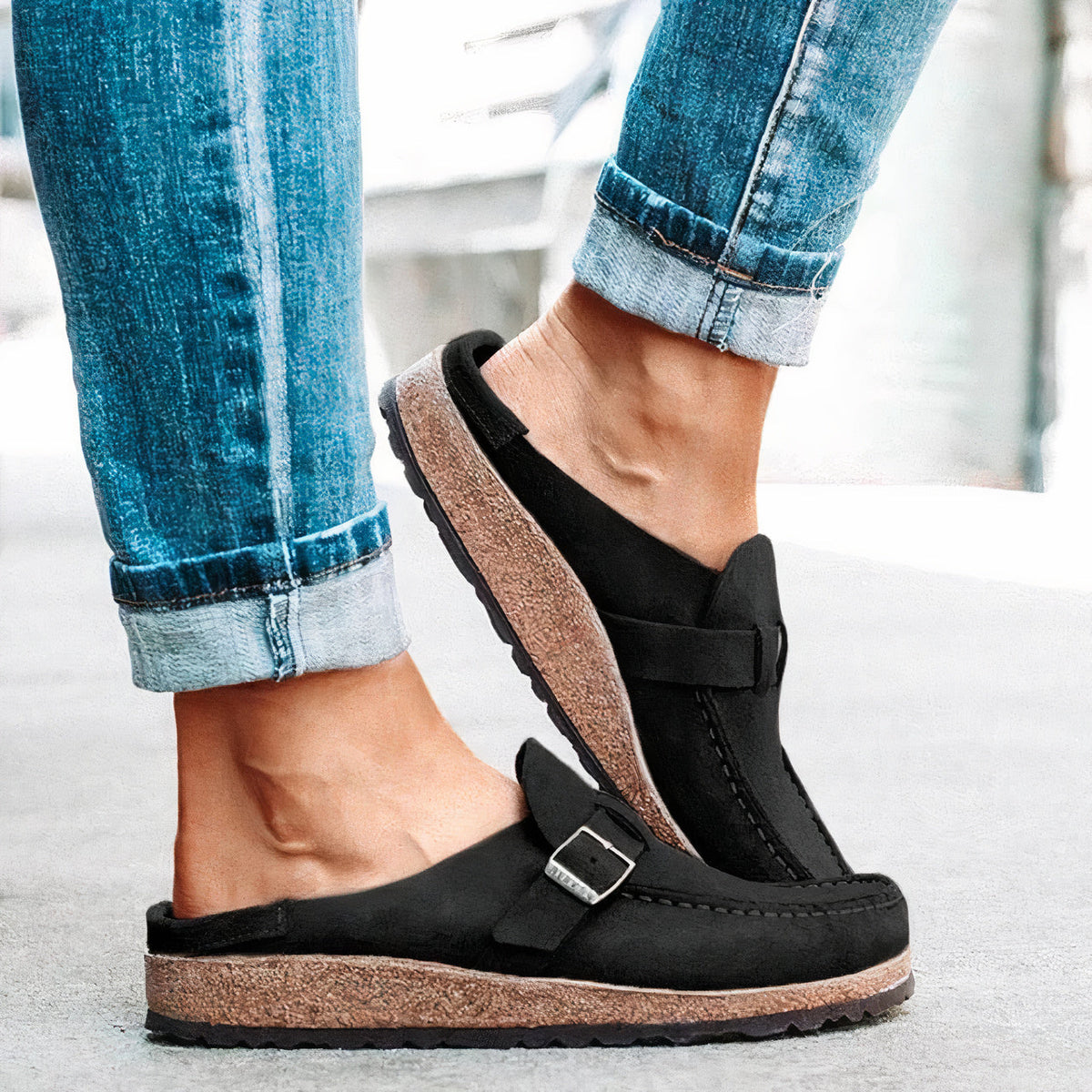 Sneakers da donna in sughero con plantare anatomico traspirante in nabuk