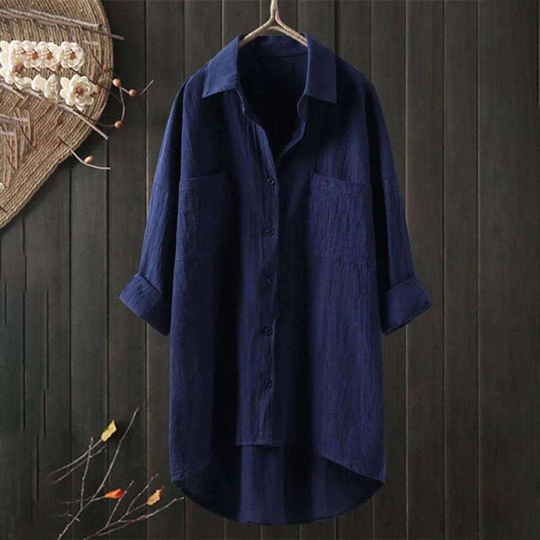 Camicia Lunga da Donna con Tasche Anteriori e Vestibilità Ampia