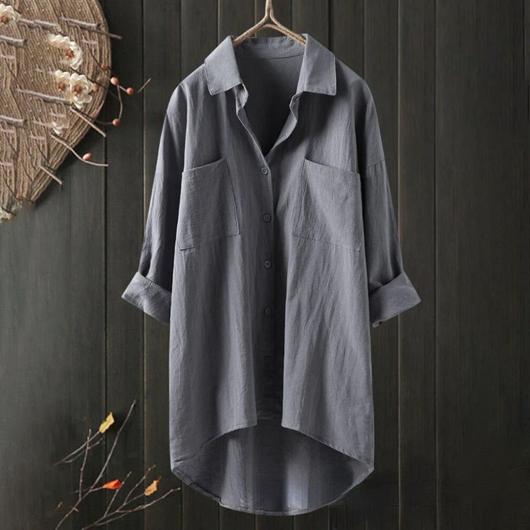 Camicia Lunga da Donna con Tasche Anteriori e Vestibilità Ampia