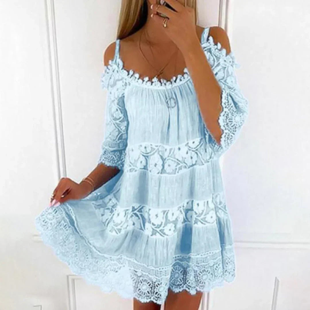 Vestito Mini Estivo con Pizzo all'Uncinetto e Ricami