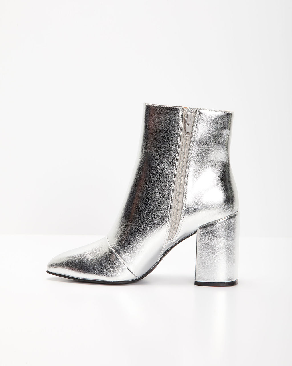 Stivaletti Argento Metallizzato da Donna | Stivaletti con Tacco Largo e Cerniera