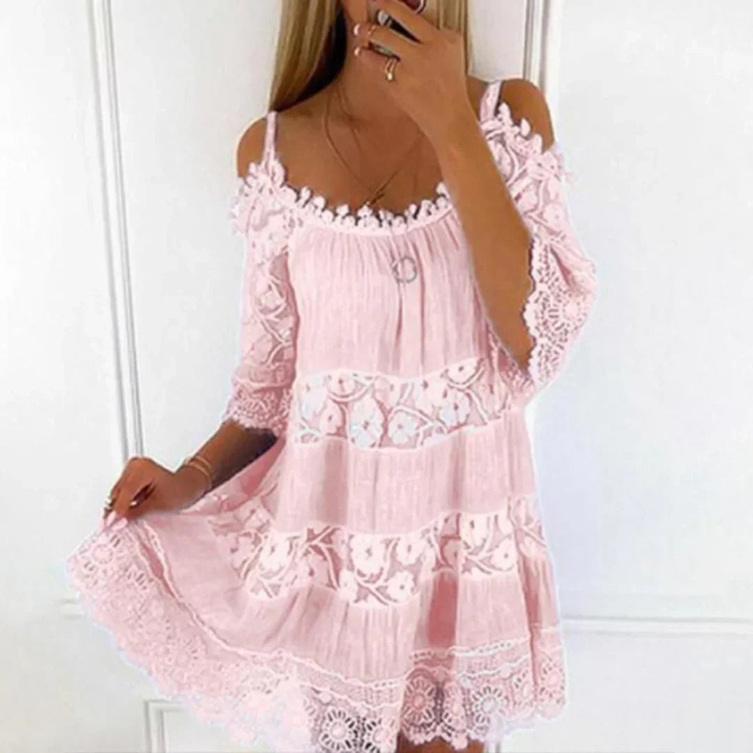 Vestito Mini Estivo con Pizzo all'Uncinetto e Ricami