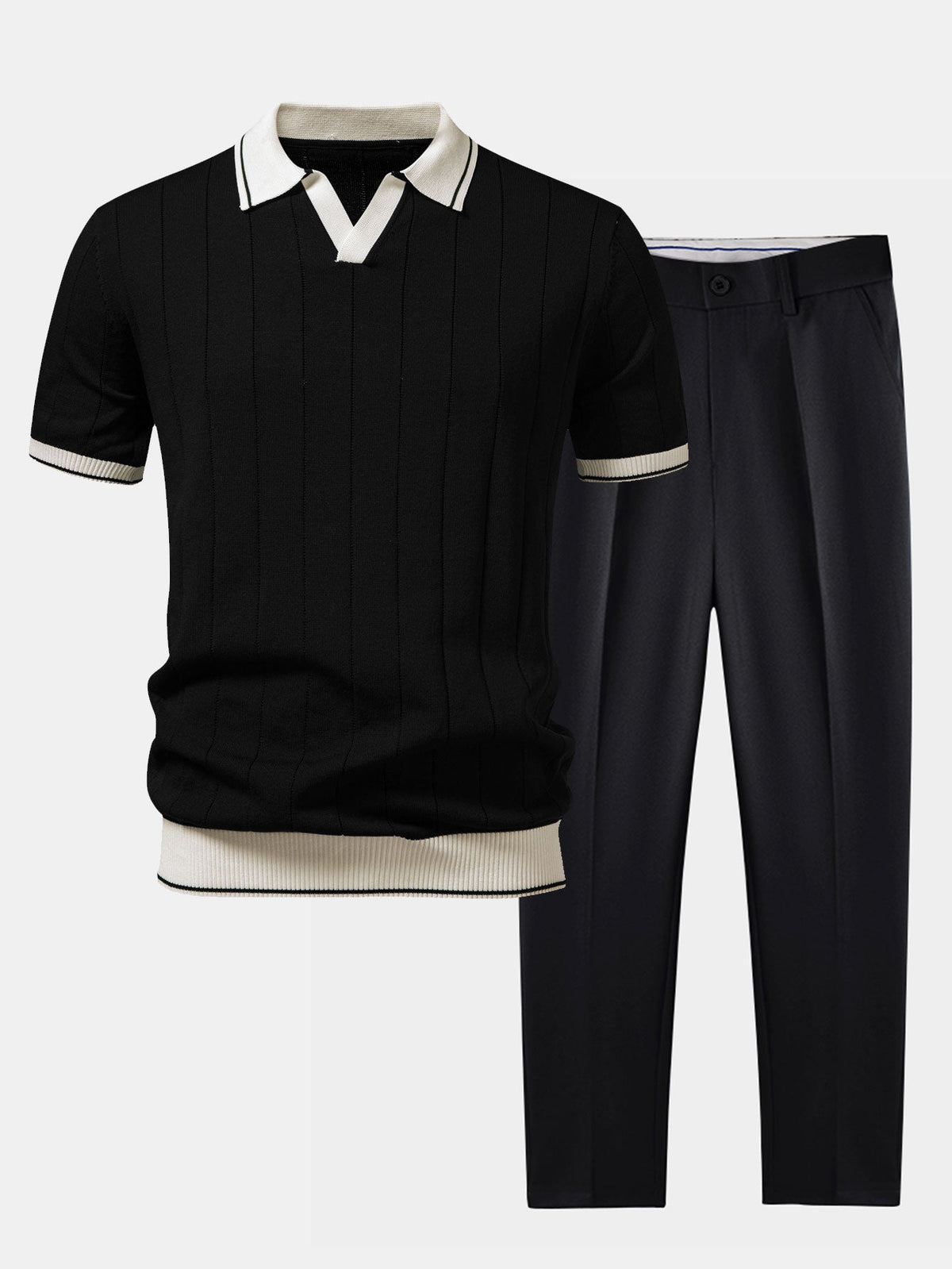 Set Coordinato Uomo con Polo a Maglia a Costine e Pantaloni Tapered | Completo Smart Casual Moderno e Versatile