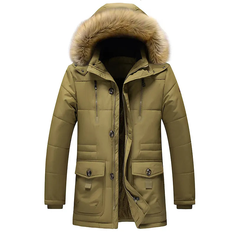 Parka da Uomo con Cappuccio in Pelliccia Caldo | Giacca Invernale con Tasche Multiple