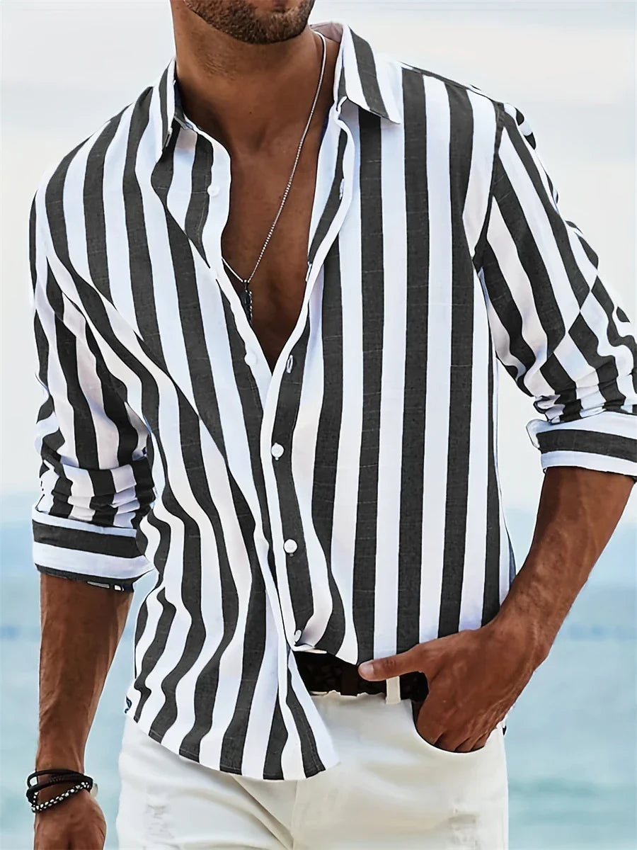 Camicia Estiva da Uomo James – Camicia a Righe Azzurre in Misto Lino e Cotone
