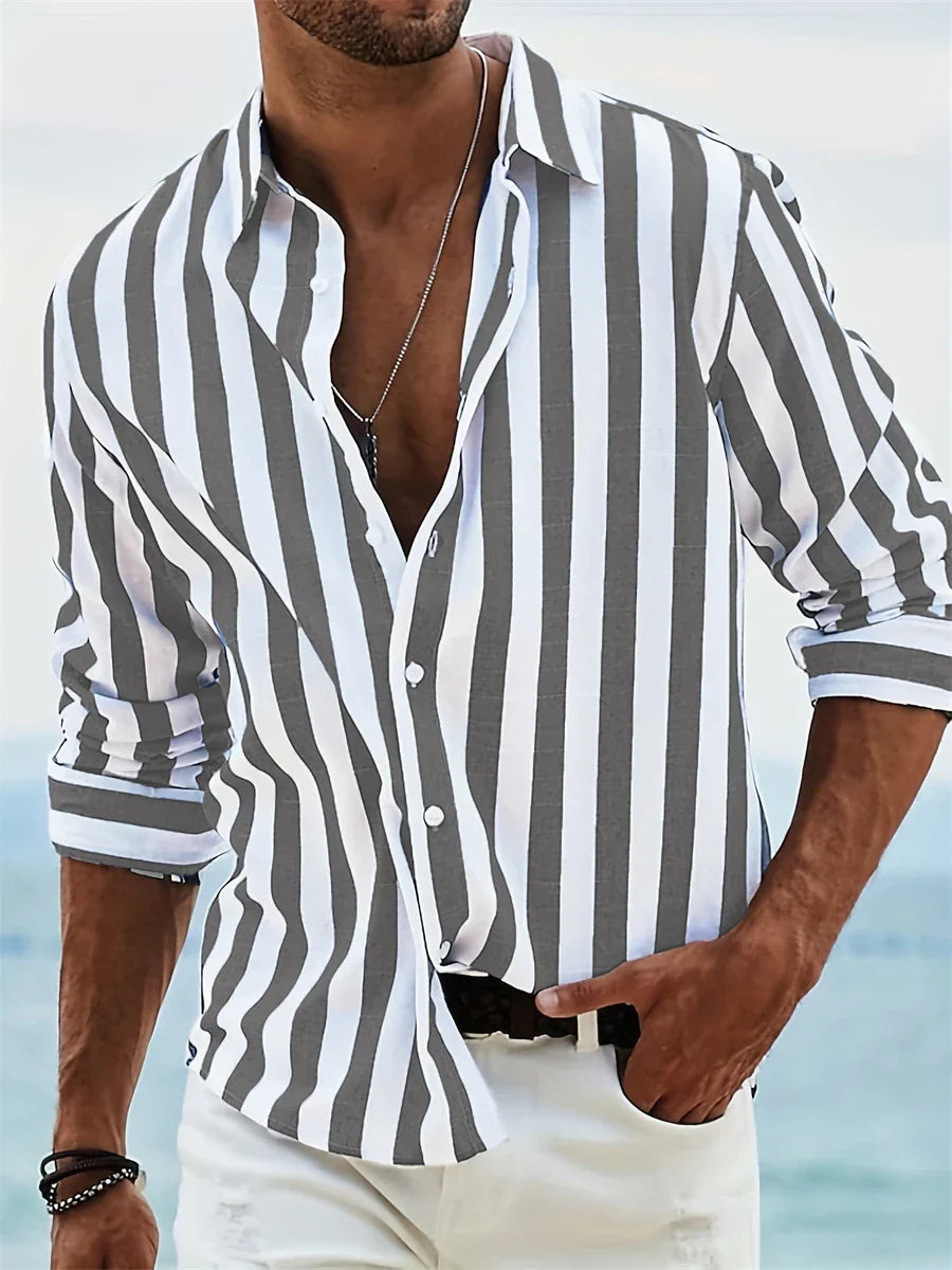 Camicia Estiva da Uomo James – Camicia a Righe Azzurre in Misto Lino e Cotone
