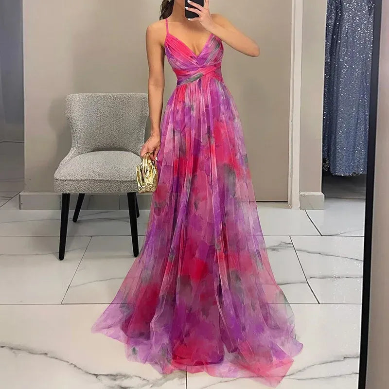 Abito Lungo da Donna Bella – Abito Floreale Estivo con Chiusura Regolabile e Silhouette Fluida