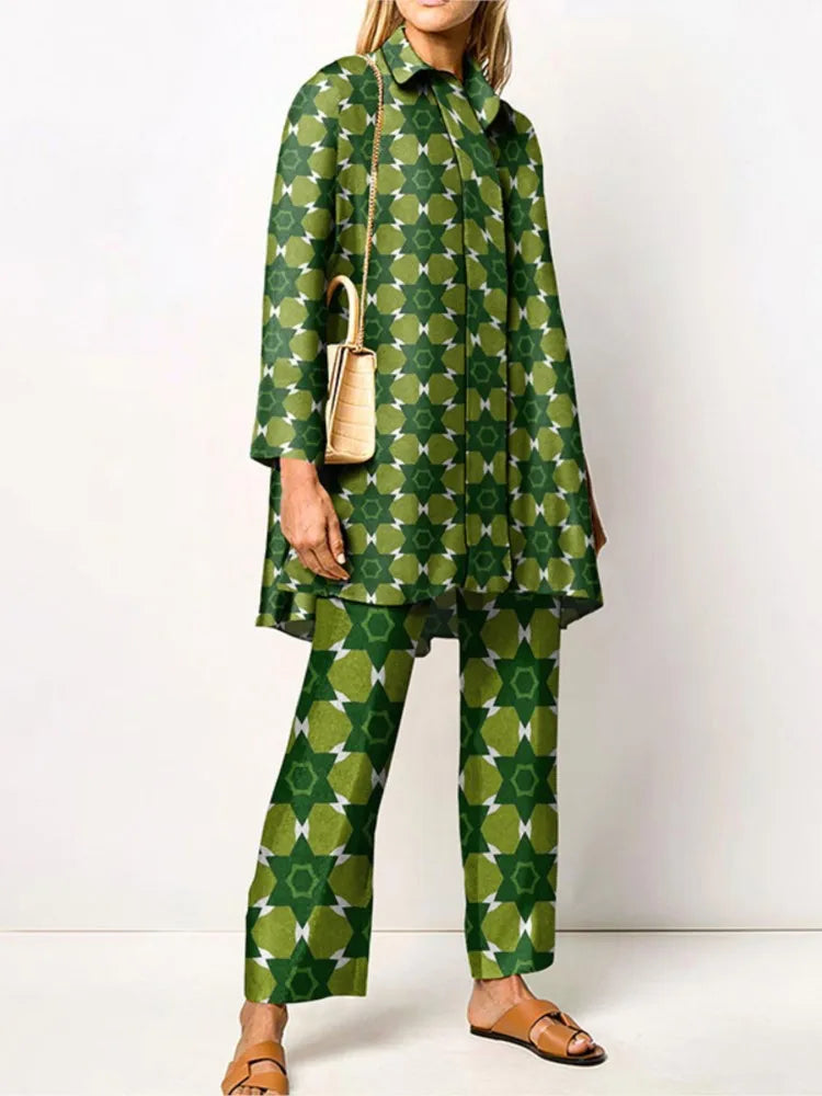 Elegante completo vintage due pezzi da donna – Blusa e pantaloni alla moda