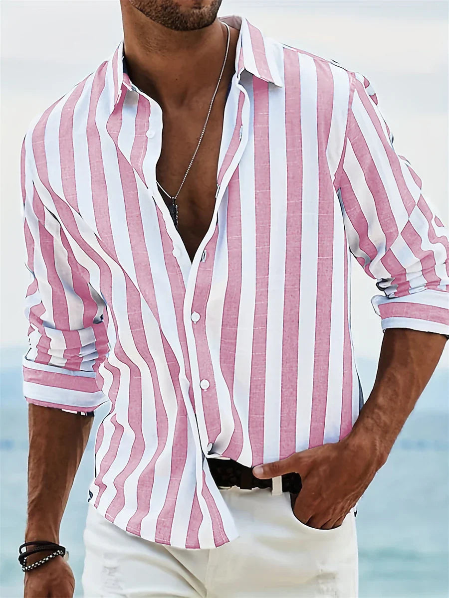 Camicia Estiva da Uomo James – Camicia a Righe Azzurre in Misto Lino e Cotone