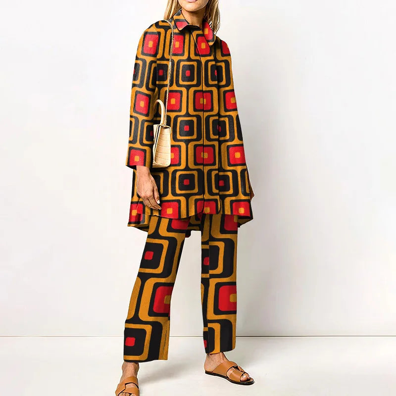 Elegante completo vintage due pezzi da donna – Blusa e pantaloni alla moda