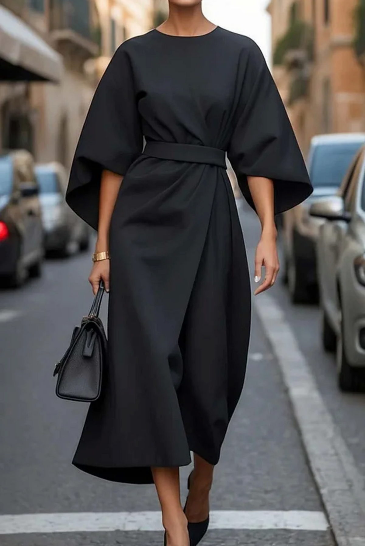 Louise Abito Elegante da Donna – Design Femminile con Maniche a Lanterna e Vita Regolabile