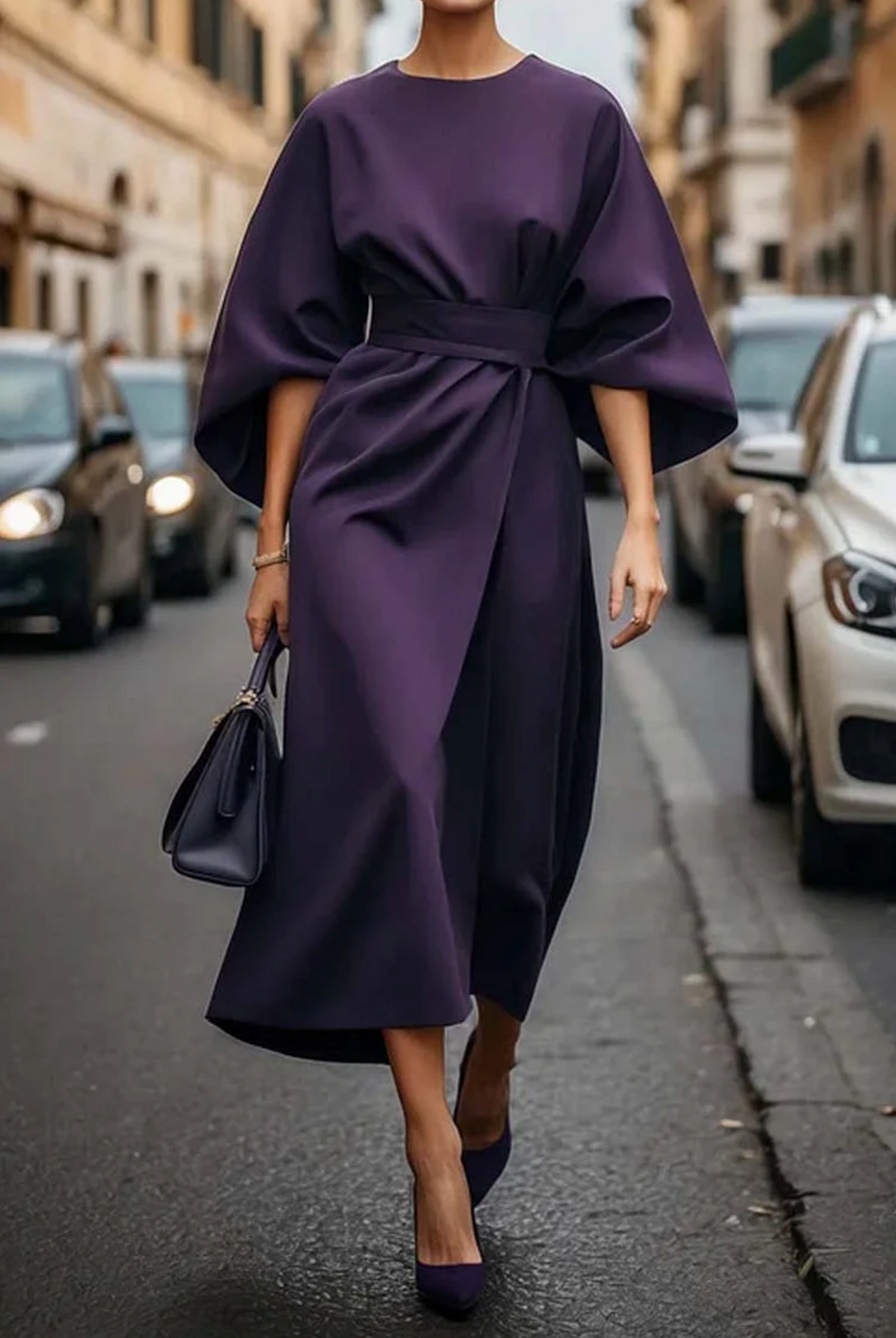 Louise Abito Elegante da Donna – Design Femminile con Maniche a Lanterna e Vita Regolabile