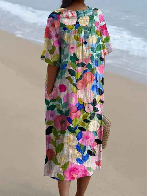 Vestito Estivo a Fiori da Donna | Abito Leggero e Traspirante con Taglio Morbido e Silhouette Fluida per Mare e Vacanze